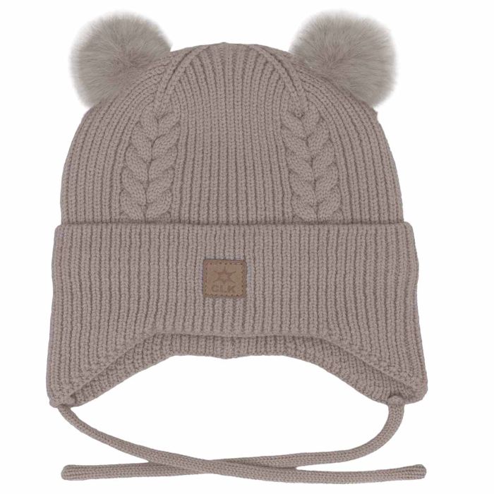 Calikids Knit Soft Touch Hat 2 Fur PomPom - Sand