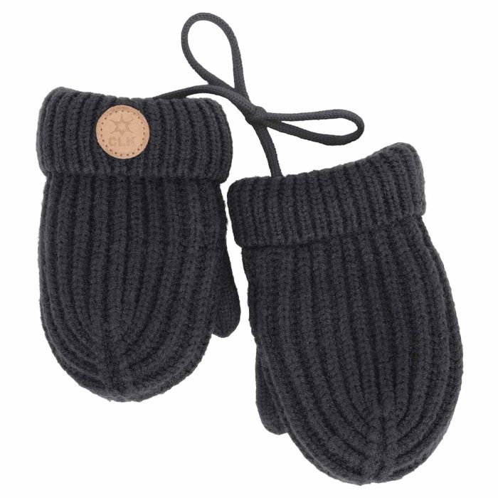 Calikids Soft Touch Knit Mitten With Cord - Black