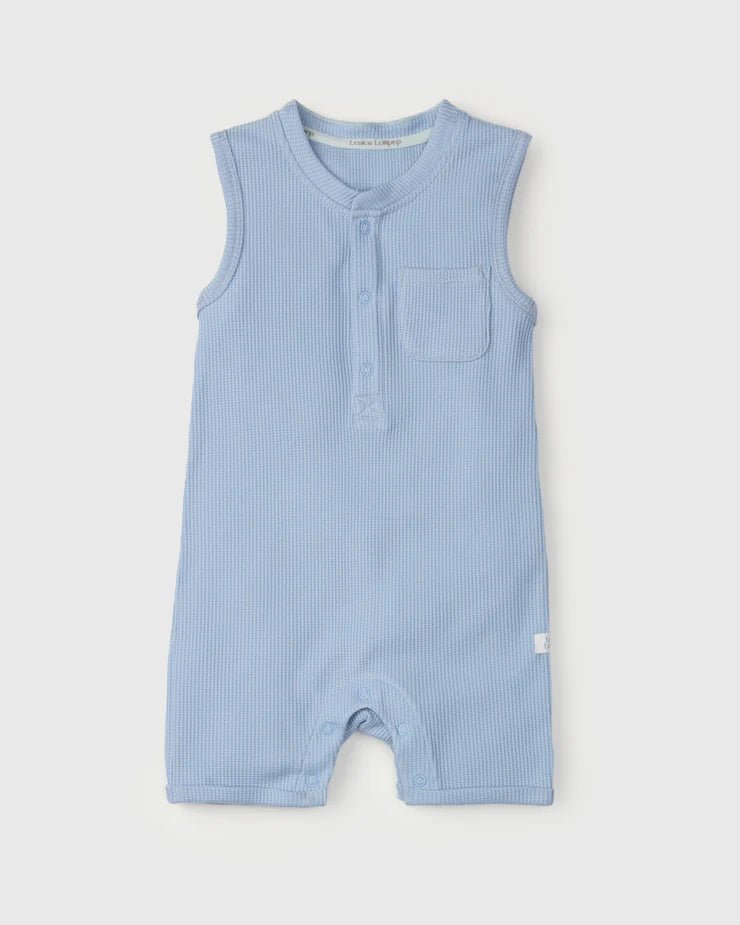 Waffle Short Romper - Blue Fog - Princess and the Pea Boutique