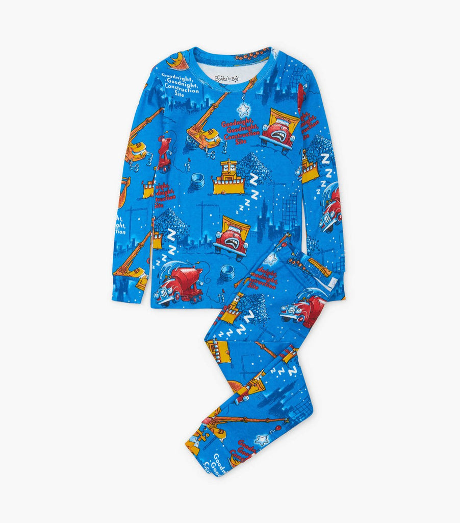 Books to bed - Goodnight, Goodnight, Construction Site Kids Pajama Set Hanging with Book - Princess and the Pea