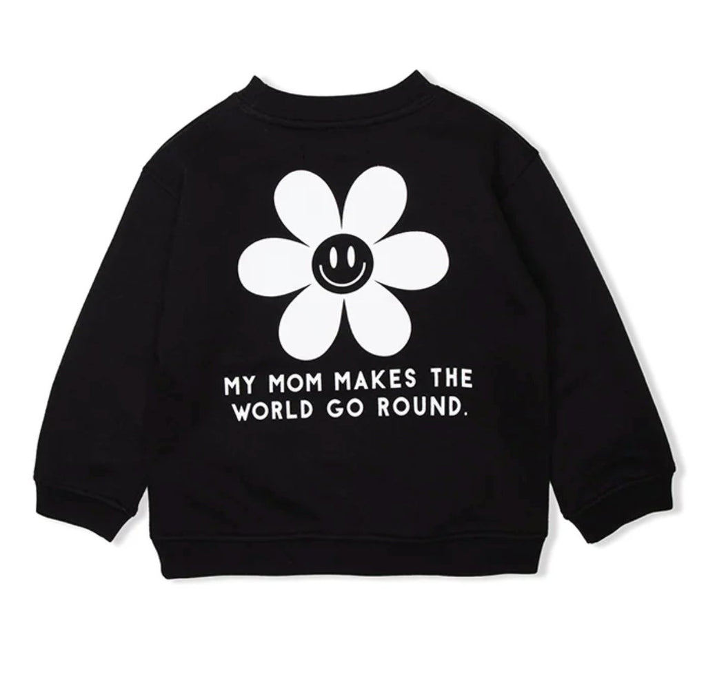 BRUNETTE The Label "WORLD GO ROUND" Little Babes Crew Neck Sweatshirt | Black - Princess and the Pea
