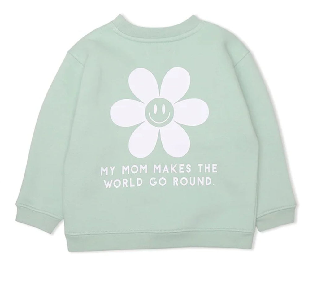 BRUNETTE The Label "WORLD GO ROUND" Little Babes Crew Neck Sweatshirt | Sage - Princess and the Pea