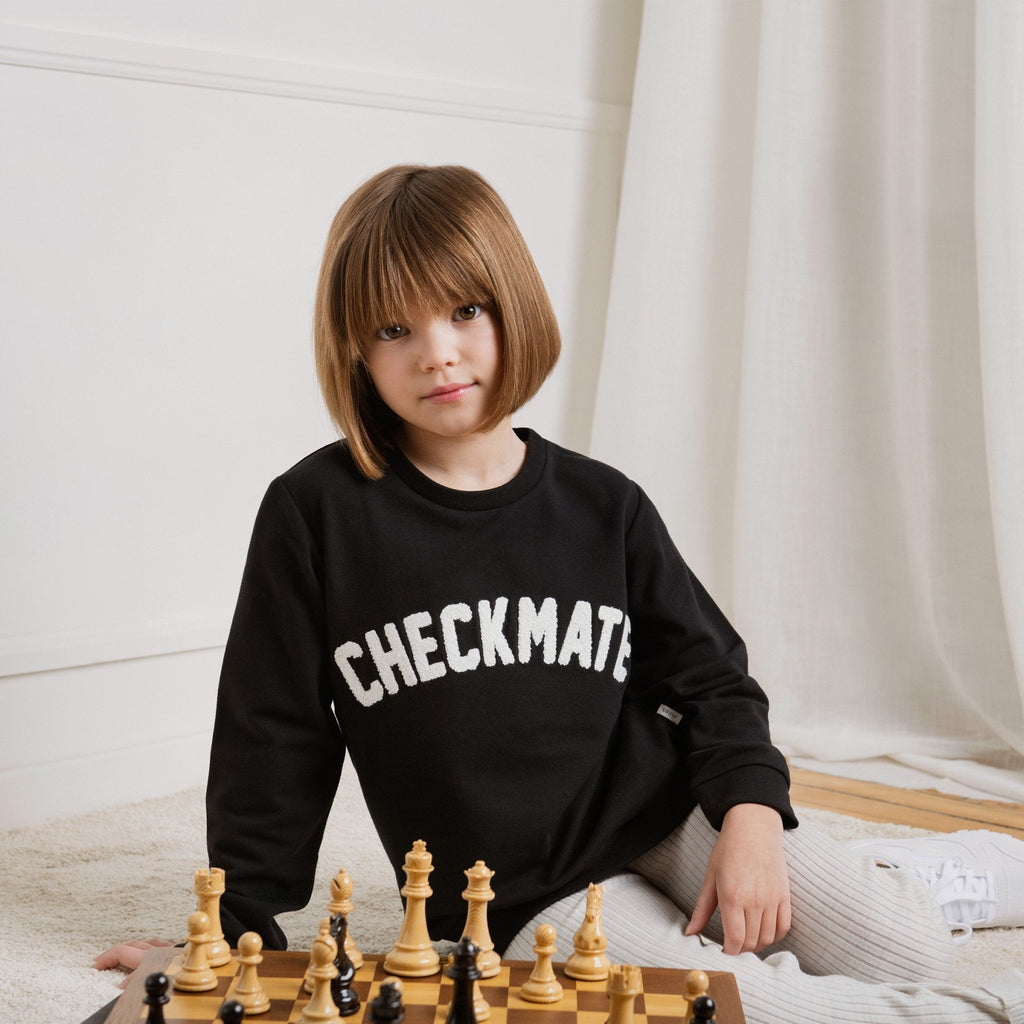 Chenille CHECKMATE Black Sweatshirt - Princess and the Pea