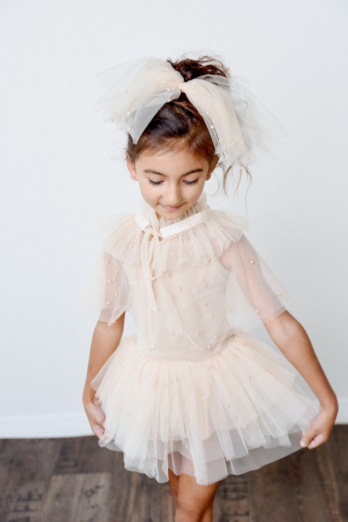 DOLLY® PEARL TULLE TIERED HAIR BOW - Cream - Princess and the Pea