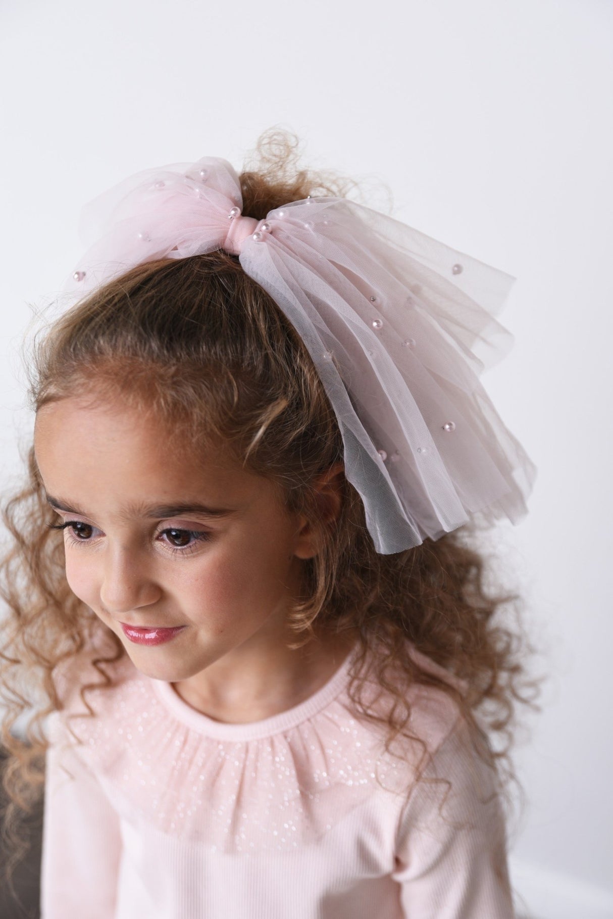 DOLLY® PEARL TULLE TIERED HAIR BOW - Dolly Pink - Princess and the Pea