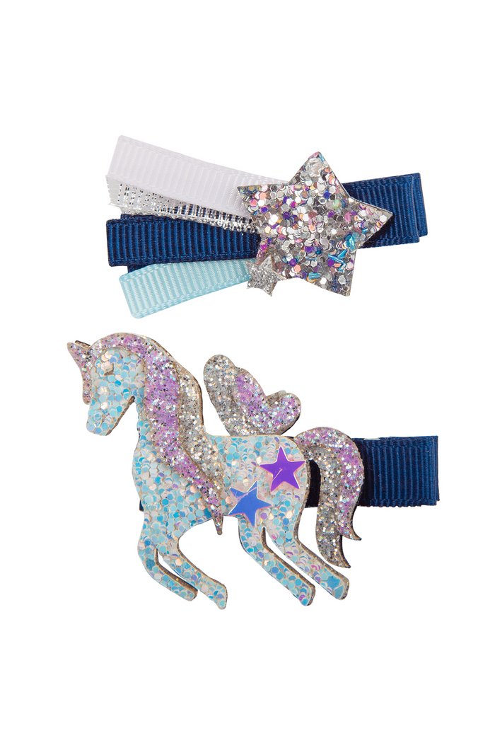 Great Pretenders - Boutique Navy Unicorn Star Hairclips - Princess and the Pea
