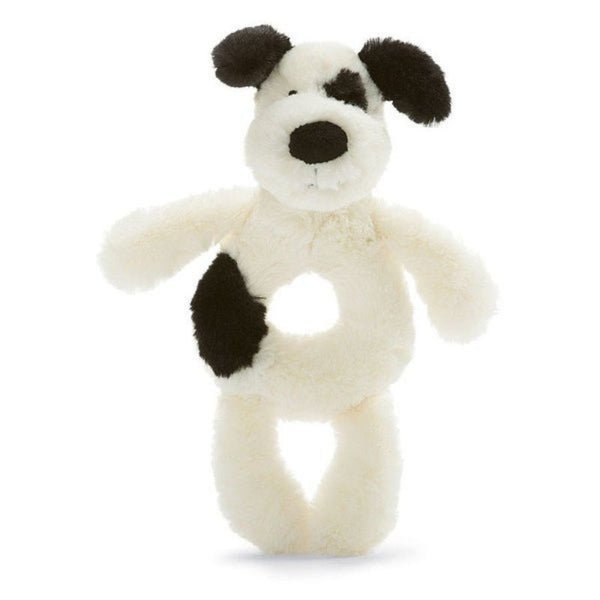 Jellycat Bashful Black & Cream Puppy Ring Rattle - Princess and the Pea