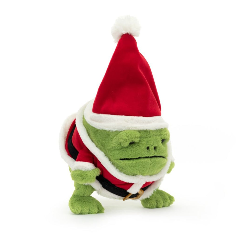 Fun World Christmas Frog Plush Santa Red Hat Green Stuffed Animal NO NOISE