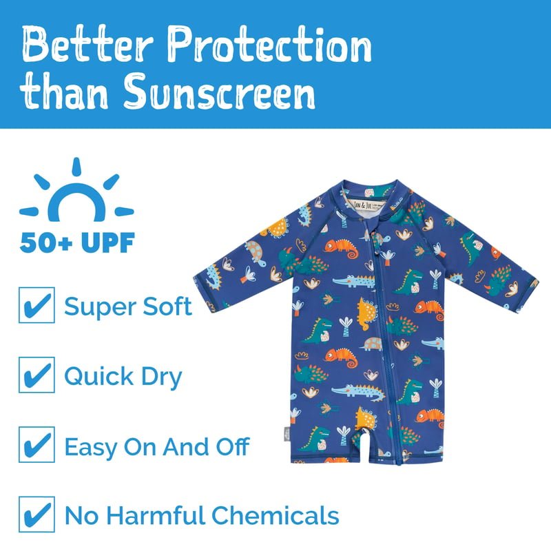 Kids One Piece UV Sun Suit - Dino Buddies - Princess and the Pea