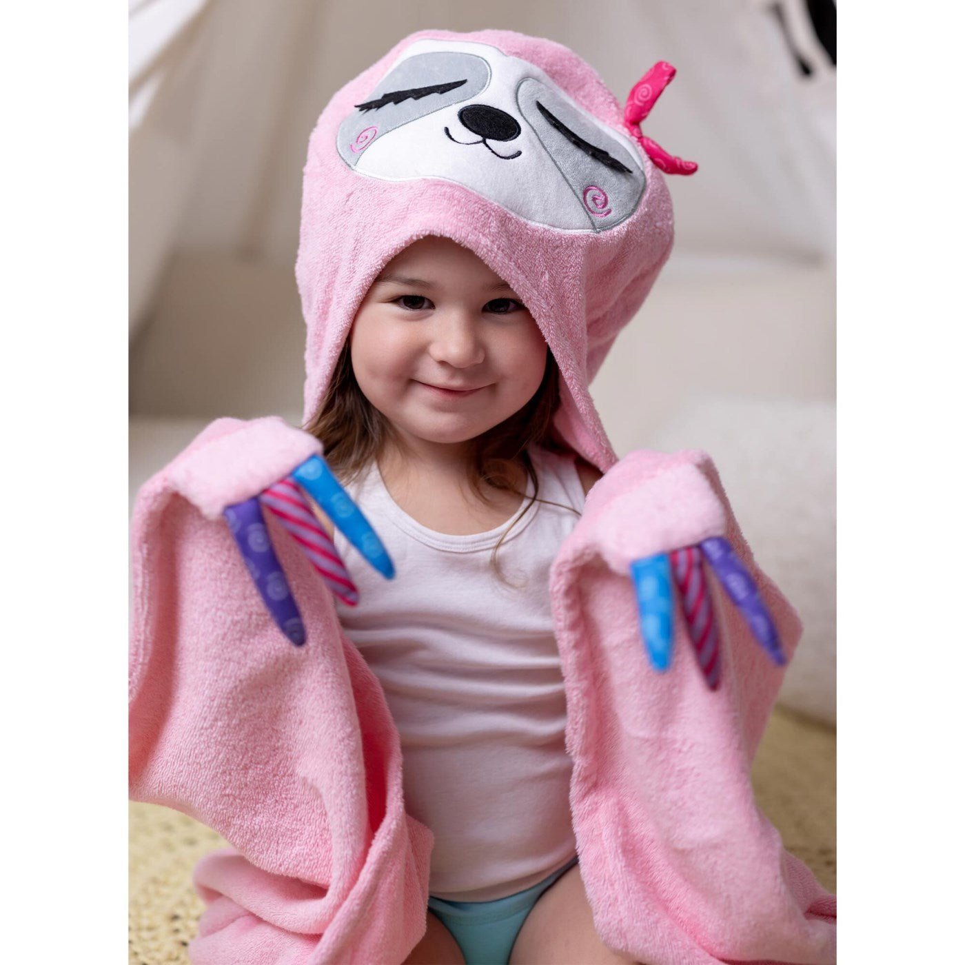 Kids Plush Terry Hooded Bath Towel - Sadie Sloth - Princess and the Pea