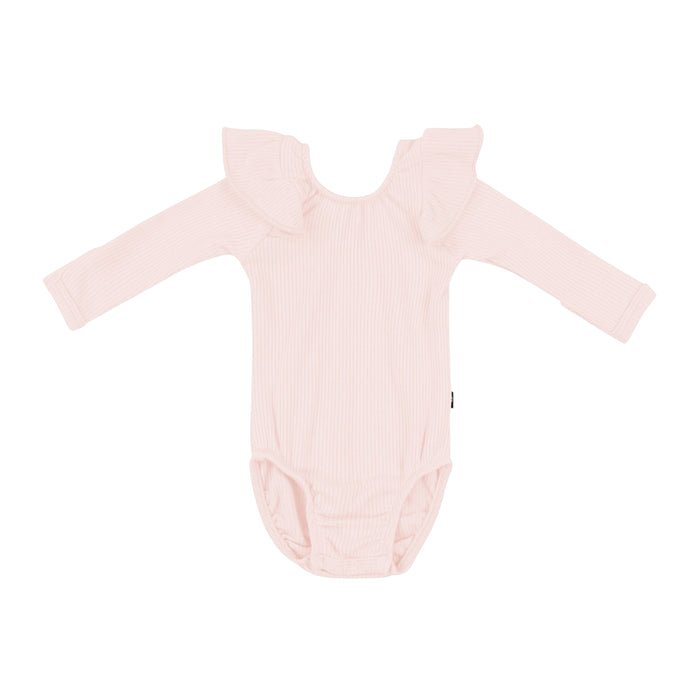 Kyte Baby Ribbed Long Sleeve Ruffle Leotard in Blush - Princess and the Pea