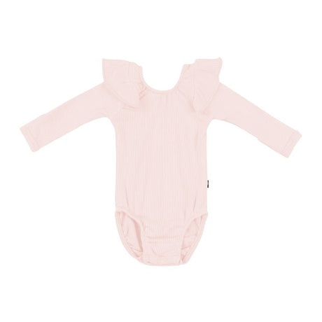 Kyte Baby Ribbed Long Sleeve Ruffle Leotard in Blush - Princess and the Pea