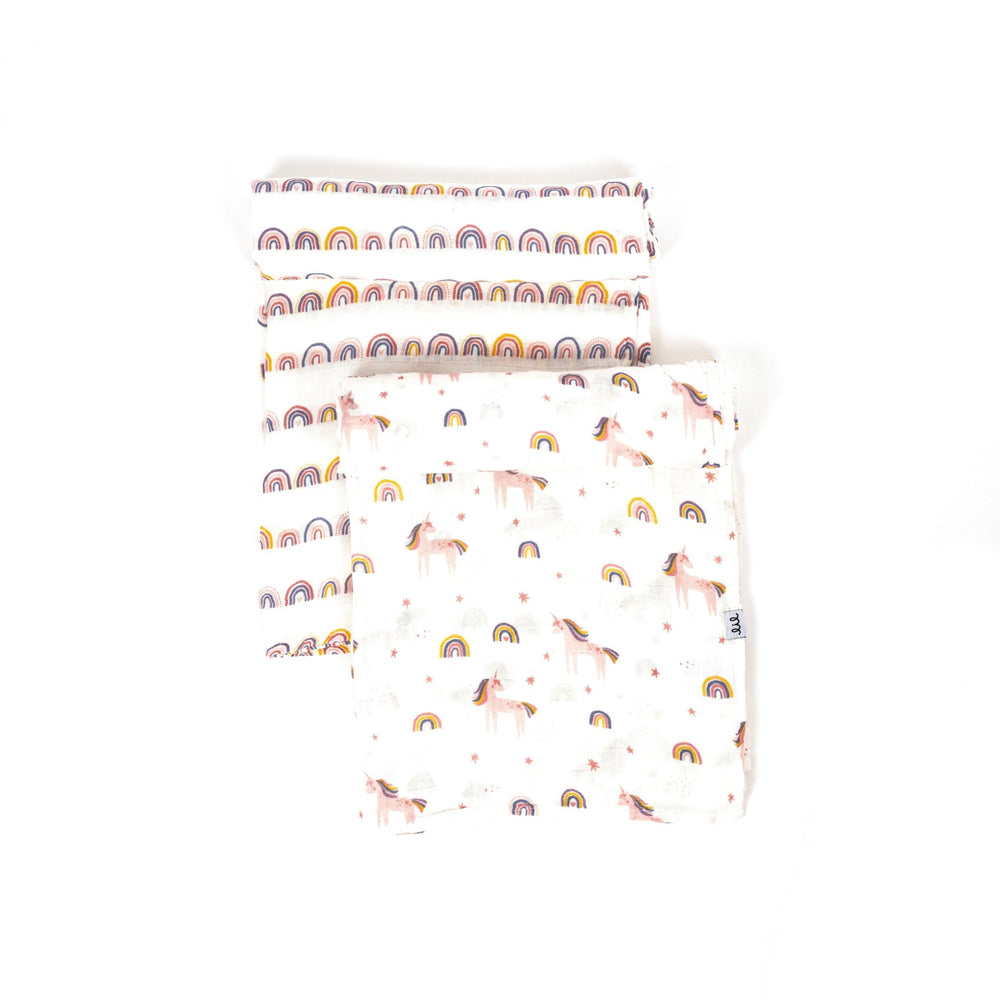 Lil North Co. Muslin Swaddle Set - Bright Unicorn & Rainbow - Princess and the Pea