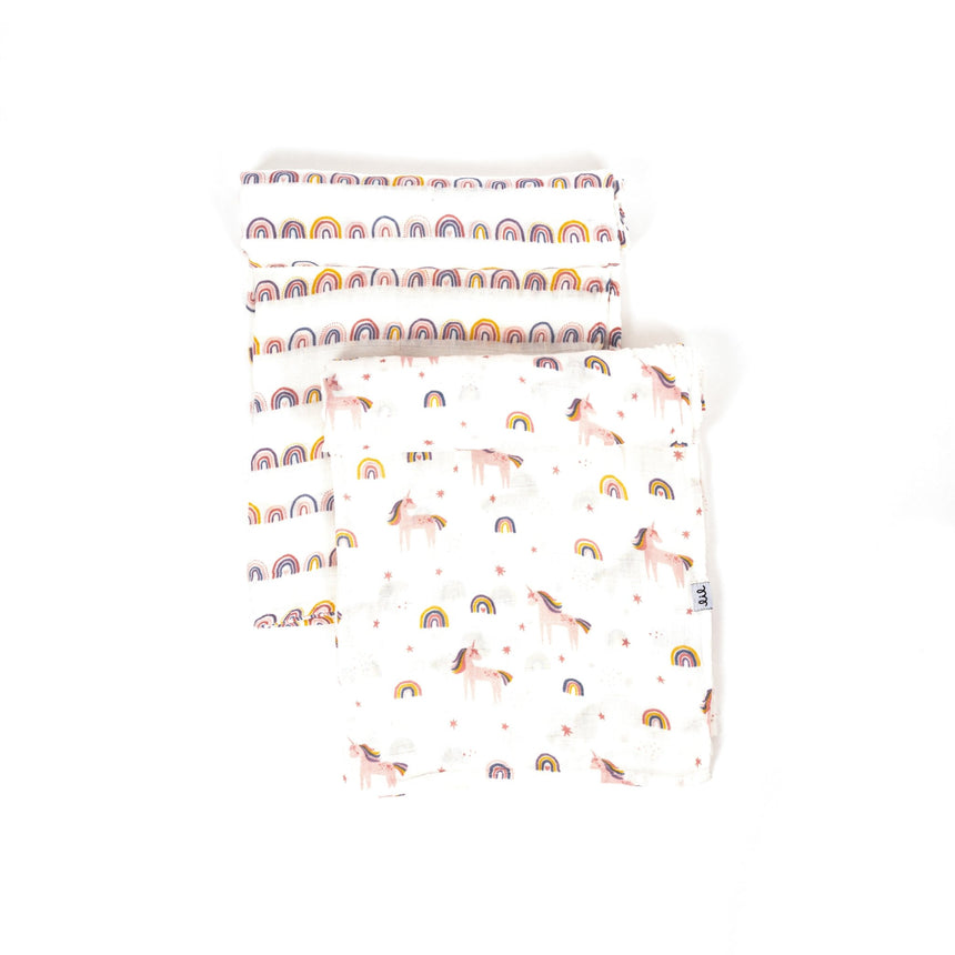 Lil North Co. Muslin Swaddle Set - Bright Unicorn & Rainbow - Princess and the Pea