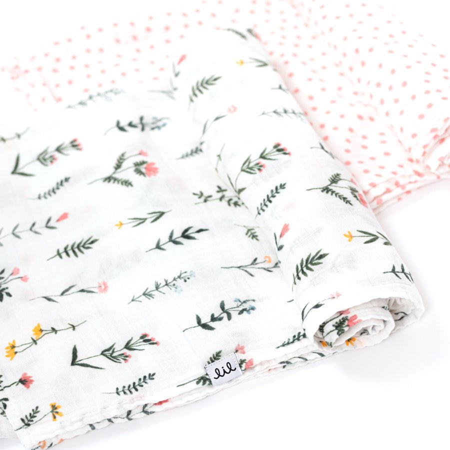 Lil North Co. Muslin Swaddle Set - Wildflower & Blush Dots - Princess and the Pea