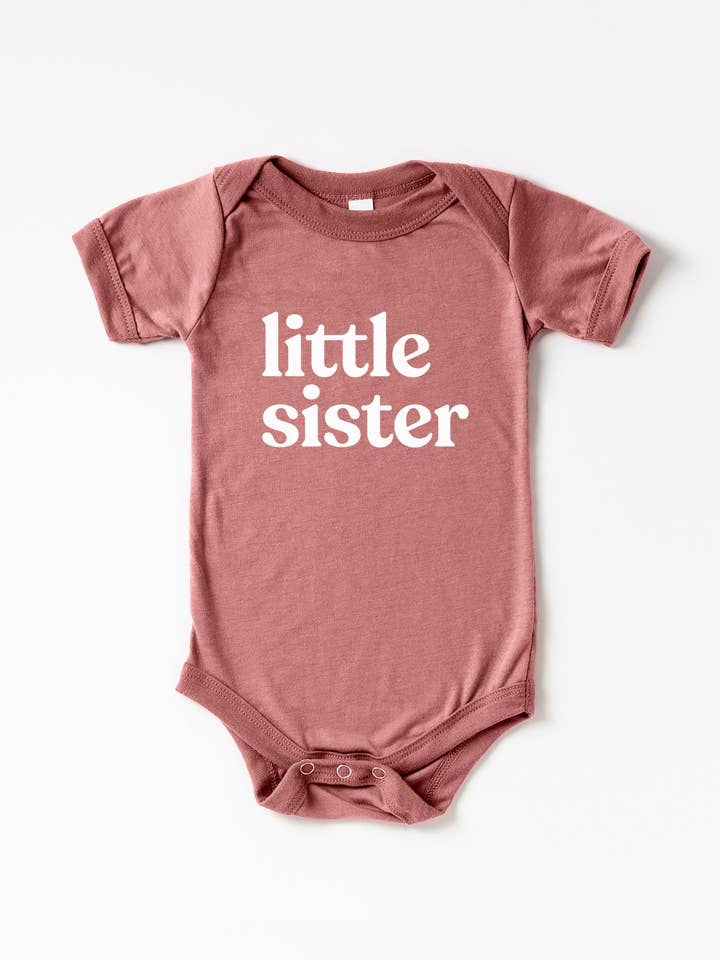 Little Sister Modern Baby Bodysuit • Mauve Pink - Princess and the Pea