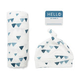 Lulujo Hello World Hat & Swaddle Sets - Navy Triangles - Princess and the Pea