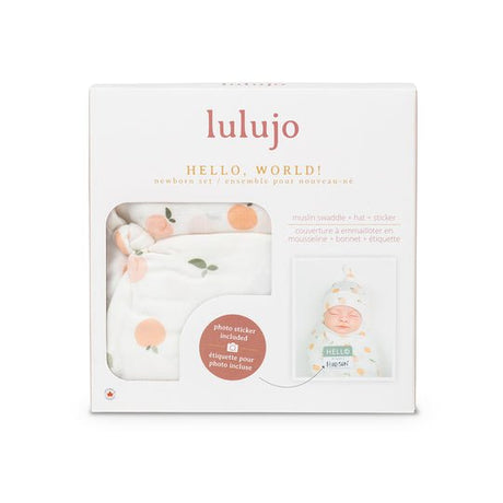 Lulujo Hello World Hat & Swaddle Sets - Peaches - Princess and the Pea