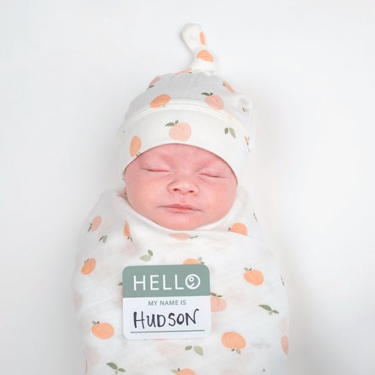 Lulujo Hello World Hat & Swaddle Sets - Peaches - Princess and the Pea