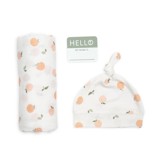 Lulujo Hello World Hat & Swaddle Sets - Peaches - Princess and the Pea