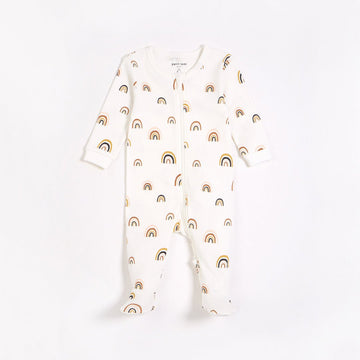 Footed Sleeper - Holiday Lights on Beige by Petit Lem FINAL SALE