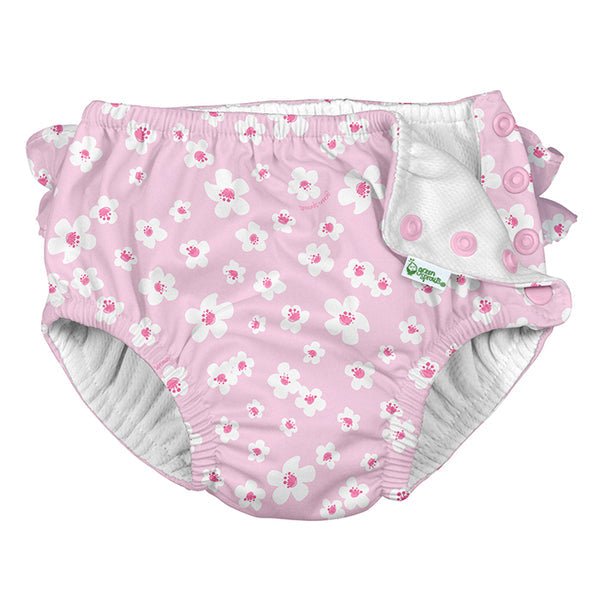Ruffle Snap Reusable Absorbent Swimsuit Diaper-Light Pink Small Blossoms - Princess and the Pea