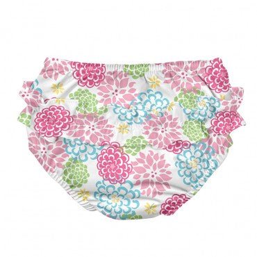 Ruffle Snap Reusable Absorbent Swimsuit Diaper-White Zinnia - Princess and the Pea