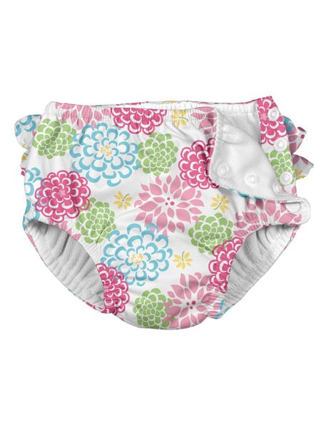 Ruffle Snap Reusable Absorbent Swimsuit Diaper-White Zinnia - Princess and the Pea