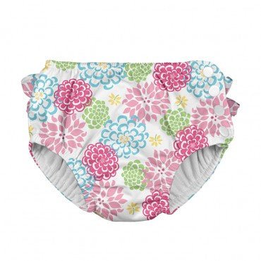 Ruffle Snap Reusable Absorbent Swimsuit Diaper-White Zinnia - Princess and the Pea