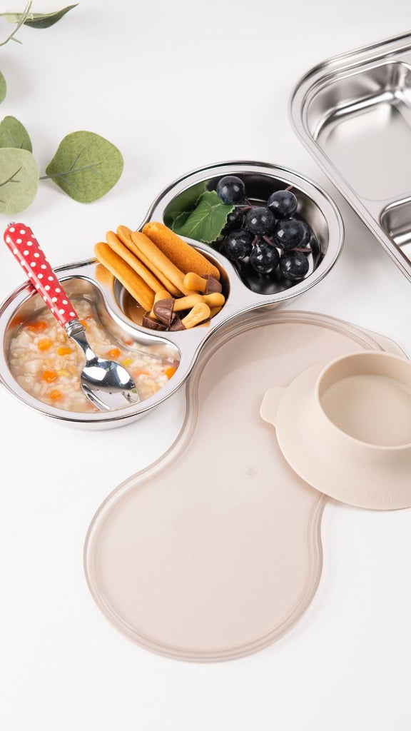Stainless Steel Food Tray with 3 Comparment (include cover & silicone suction) - Princess and the Pea