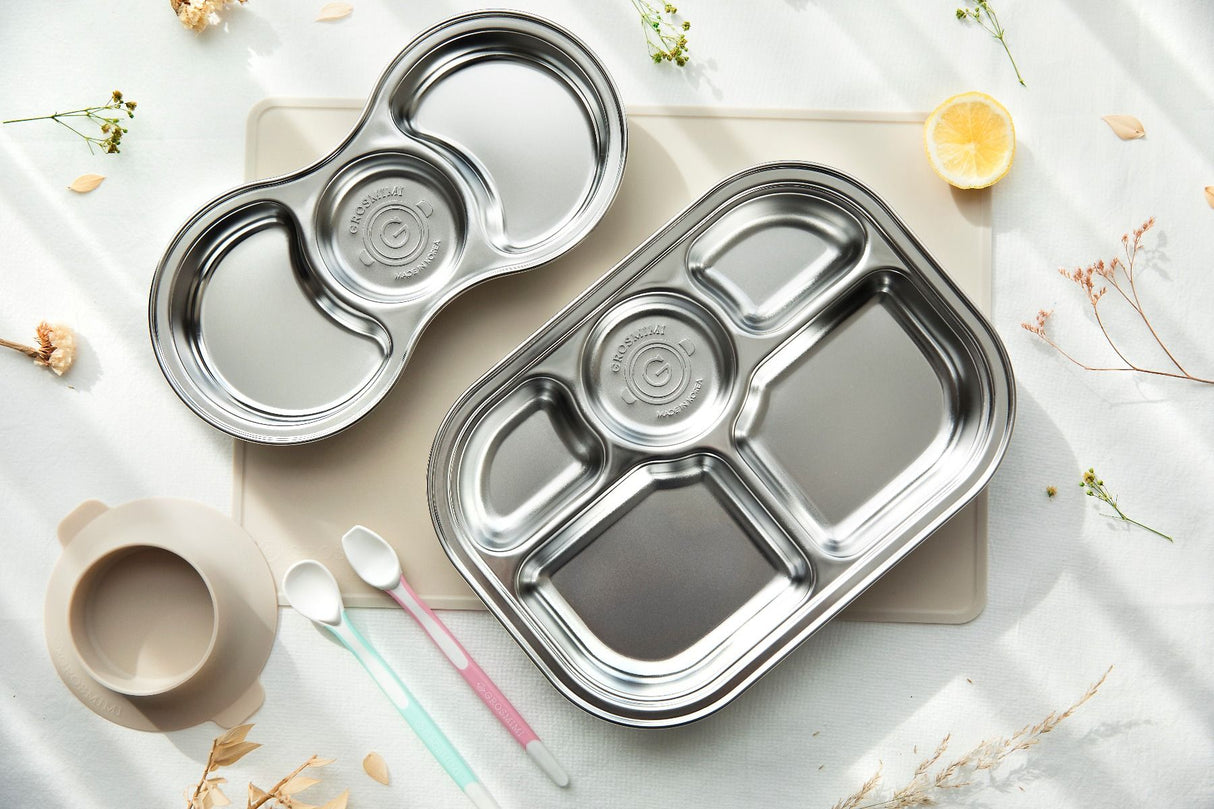 Stainless Steel Food Tray with 3 Comparment (include cover & silicone suction) - Princess and the Pea