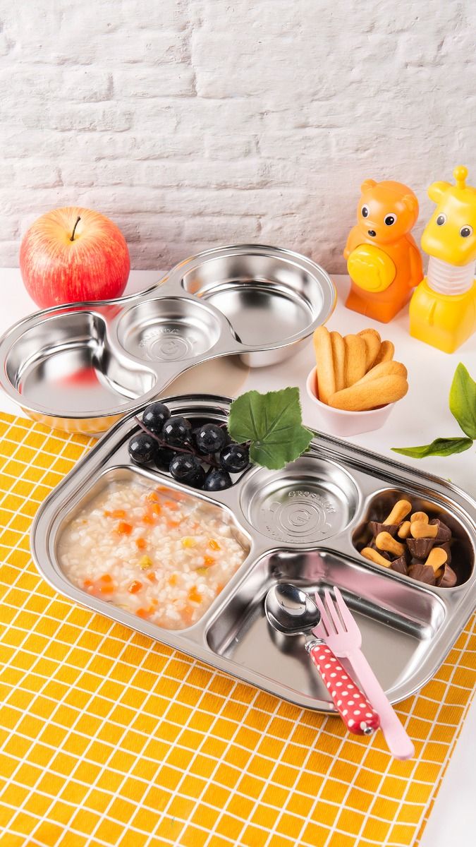 Stainless Steel Food Tray with 3 Comparment (include cover & silicone suction) - Princess and the Pea
