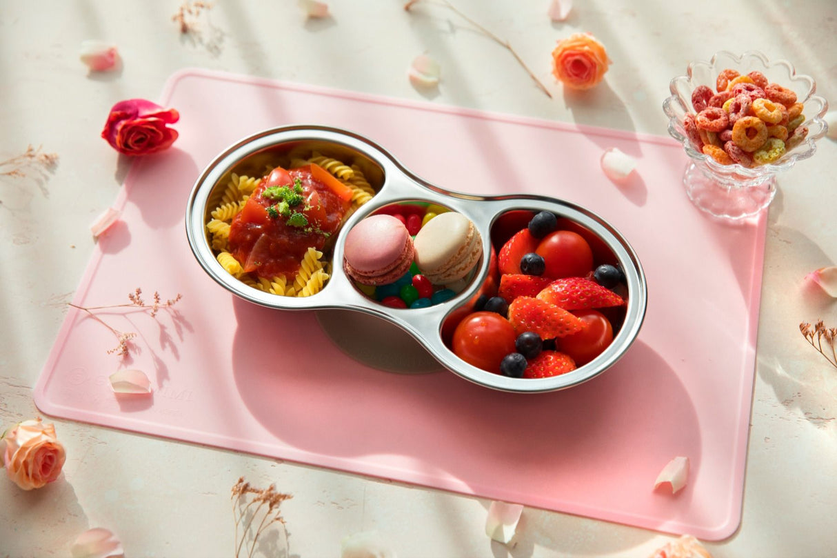 Stainless Steel Food Tray with 3 Comparment (include cover & silicone suction) - Princess and the Pea