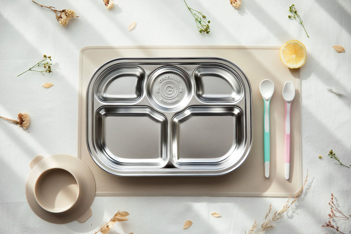 Stainless Steel Food Tray with 5 Comparment (include cover & silicone suction) - Princess and the Pea