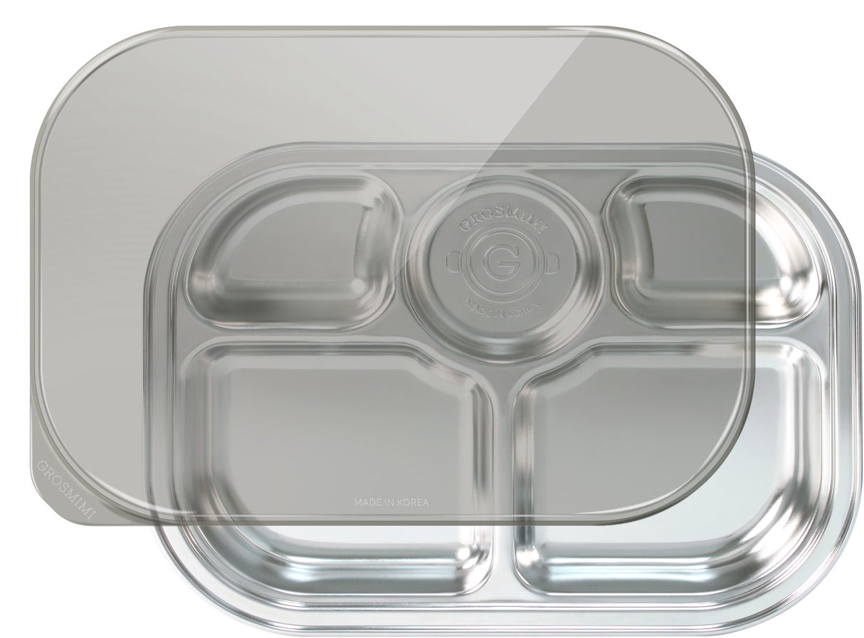Stainless Steel Food Tray with 5 Comparment (include cover & silicone suction) - Princess and the Pea