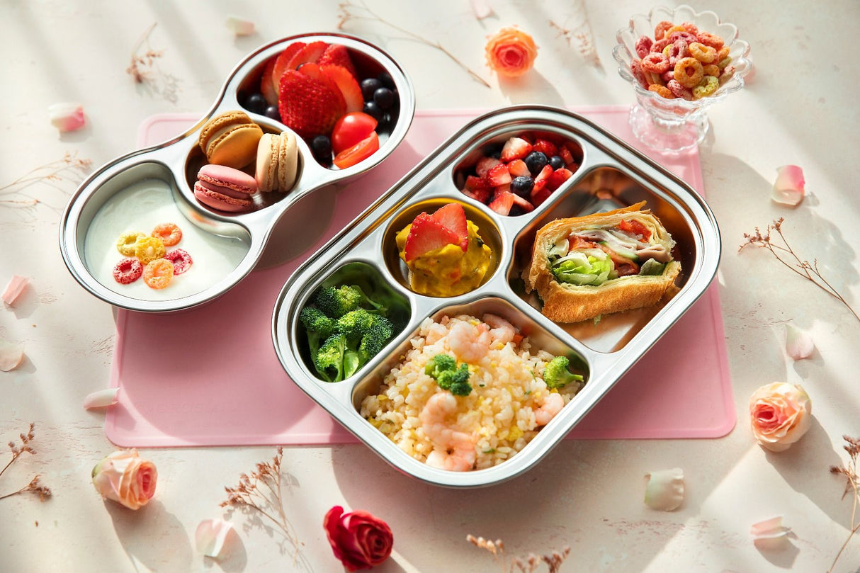 Stainless Steel Food Tray with 5 Comparment (include cover & silicone suction) - Princess and the Pea