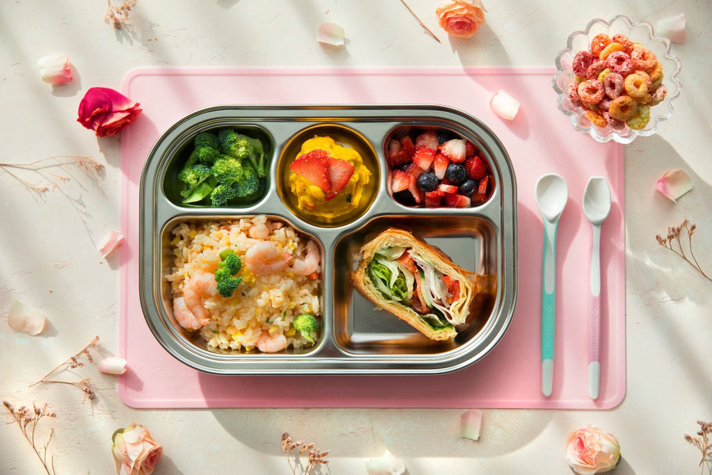 Stainless Steel Food Tray with 5 Comparment (include cover & silicone suction) - Princess and the Pea