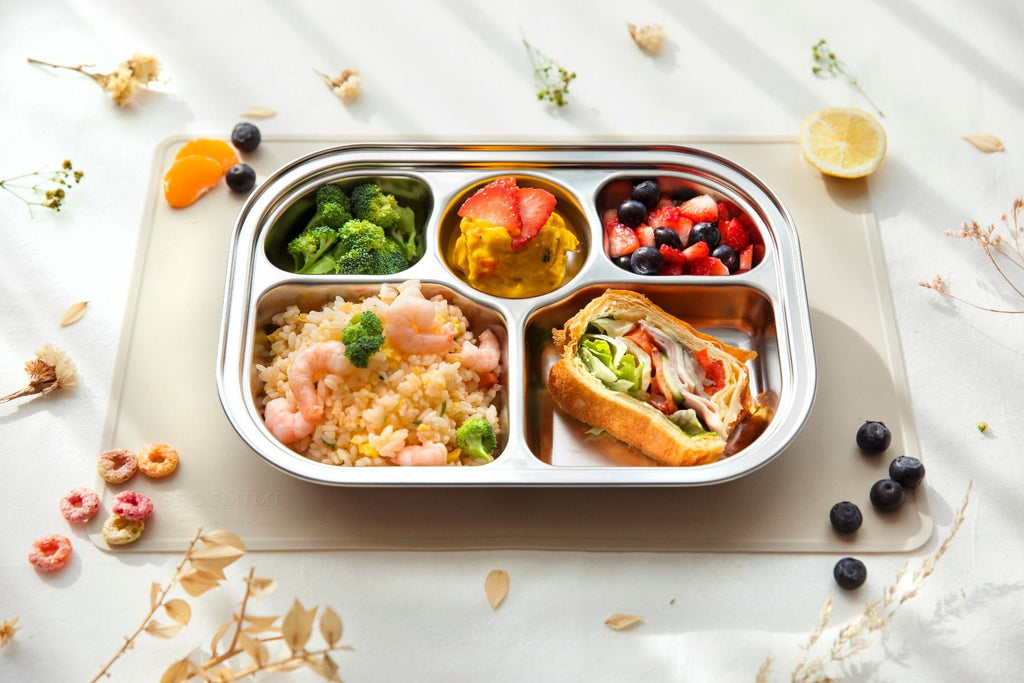 Stainless Steel Food Tray with 5 Comparment (include cover & silicone suction) - Princess and the Pea